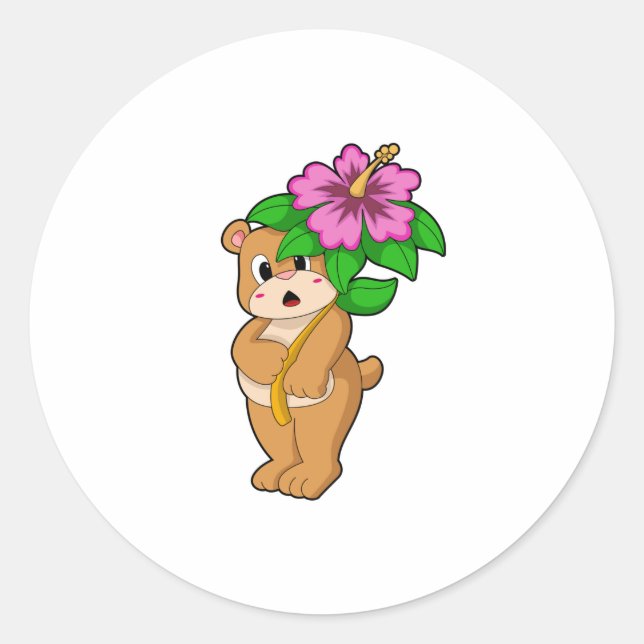 Sticker Rond Ours avec Hibiscus aux fleurs (Devant)