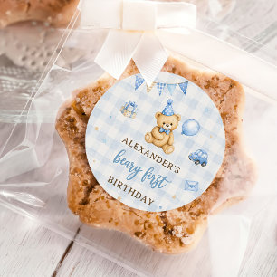 Sticker Rond Ours Beary 1er anniversaire ballon bleu