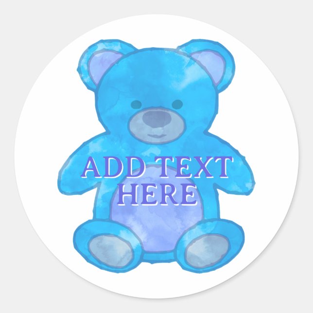 Sticker Rond Ours Bébé Cute En Bleu Texte Personnalisé (Devant)