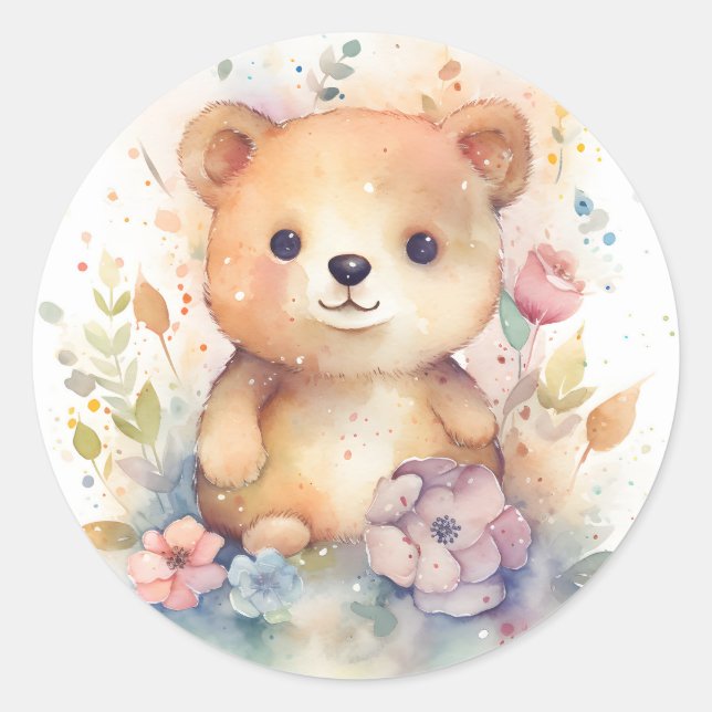 Sticker Rond Ours Bébé de Forêt Cute Pints Pins Nursery Art (Devant)