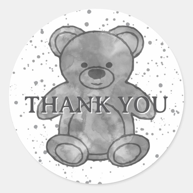 Sticker Rond Ours Bébé mignon en noir et blanc Merci personnali (Devant)