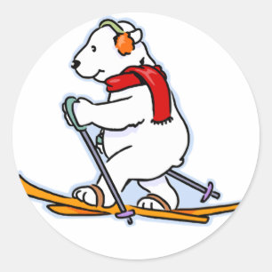 Sticker Rond Ours blanc de ski