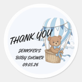 Sticker Rond Ours Bleu à peine attendre Baby Boy Shower Merci C