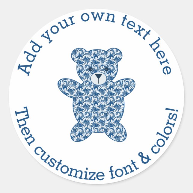 Sticker Rond Ours bleu Teddy (Devant)