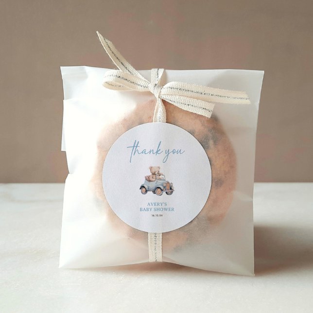 Sticker Rond Ours Bleu Teddy Nous Pouvons Attendre Baby shower (Créateur téléchargé)