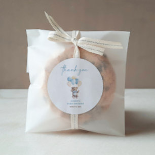 Sticker Rond Ours Bleu Teddy Nous Pouvons Attendre Baby shower