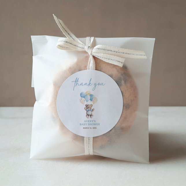 Sticker Rond Ours Bleu Teddy Nous Pouvons Attendre Baby shower (Créateur téléchargé)