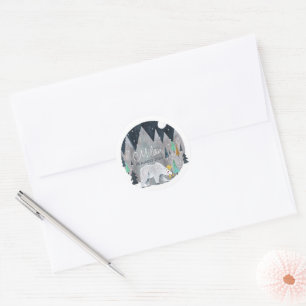 Sticker Rond Ours bois montagnes lune