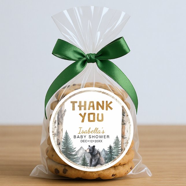 Sticker Rond Ours boisé | Merci baby shower (Thank you favor sticker)