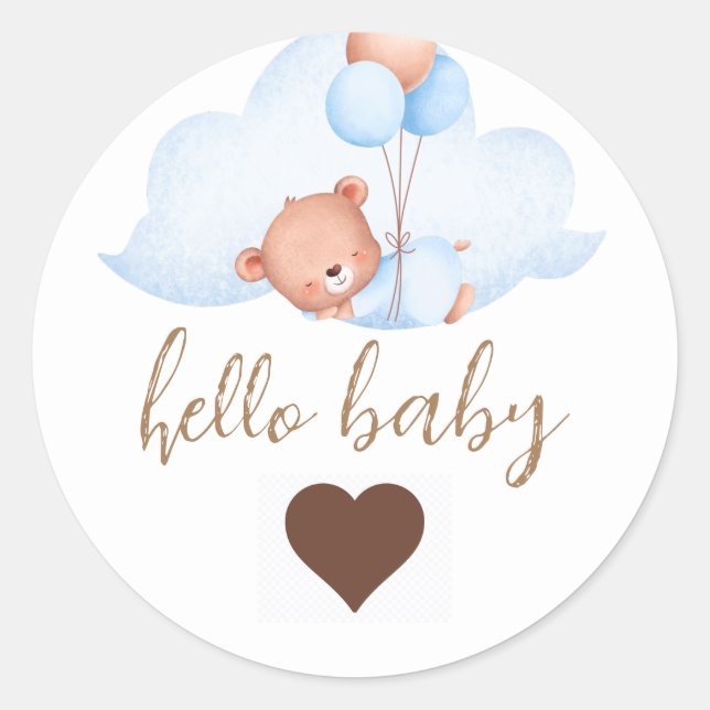 Sticker Rond Ours Brown dormant et Baby shower nuageux (Devant)