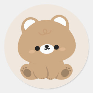 Sticker Rond Ours Brown mignon