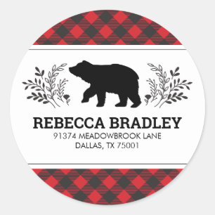 Sticker Rond Ours bûcheron plaid de buffle Adresse de retour