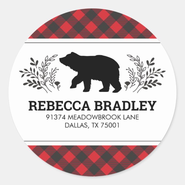 Sticker Rond Ours bûcheron plaid de buffle Adresse de retour (Devant)