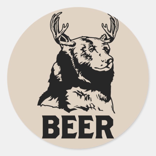 Sticker Rond Ours + Cerf = Bière (Devant)