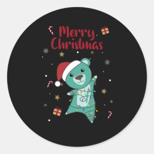Sticker Rond Ours colorés Joyeux Noël Animaux d'hiver Ours