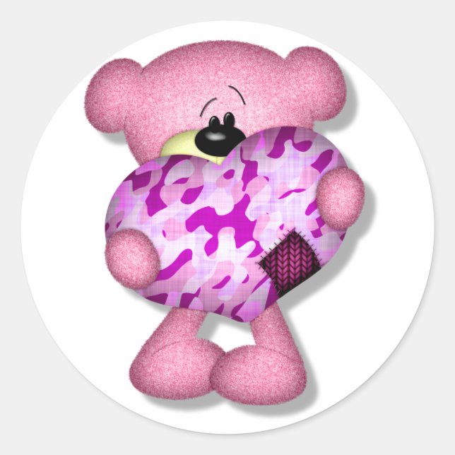 Sticker Rond ours colosse rose (Devant)