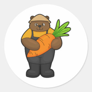 Sticker Rond Ours comme fermier avec carotte