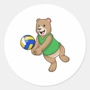 Sticker Rond Ours comme joueur de volleyball avec Volleyball