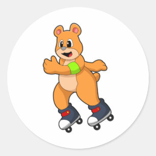 Sticker Rond Ours comme patineur avec patins en ligne