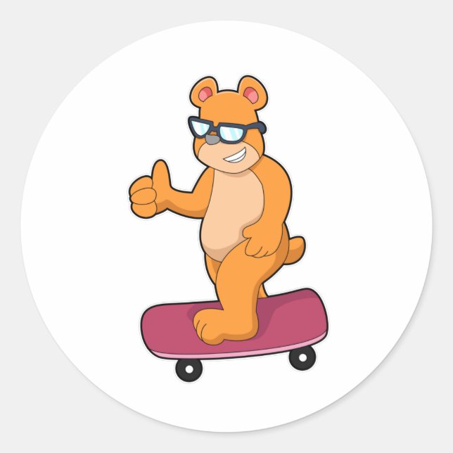 Sticker Rond Ours comme patineur avec skateboard (Devant)