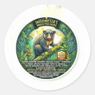 Sticker Rond Ours Cuscus Mignon Art - Rare Marsupial Sulawesi