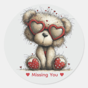 Sticker Rond Ours d'amour aquarelle fantaisiste