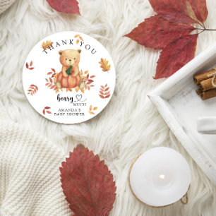 Sticker Rond Ours d'automne - attention beaucoup - merci