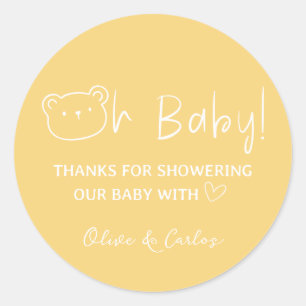 Sticker Rond Ours de bébé et Baby shower de Merci du coeur