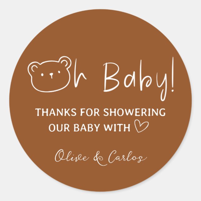 Sticker Rond Ours de bébé et Baby shower de Merci du coeur (Devant)