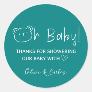 Sticker Rond Ours de bébé et Baby shower de Merci du coeur
