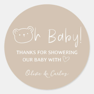 Sticker Rond Ours de bébé et Baby shower de Merci du coeur
