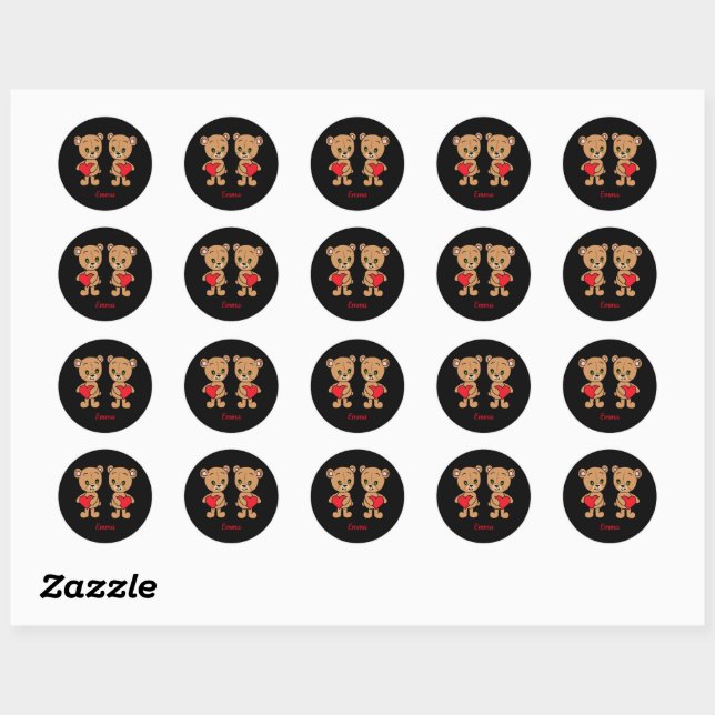 Sticker Rond Ours de bébé mignon avec coeur classique rond auto (Feuille)