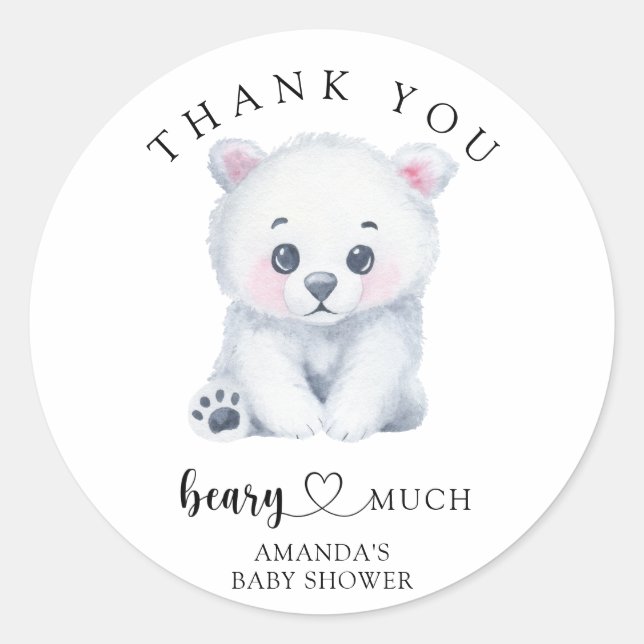 Sticker Rond Ours de bébé polaire - merci bérez beaucoup (Devant)