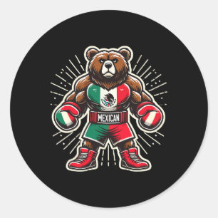 Sticker Rond Ours de boxe mexicain