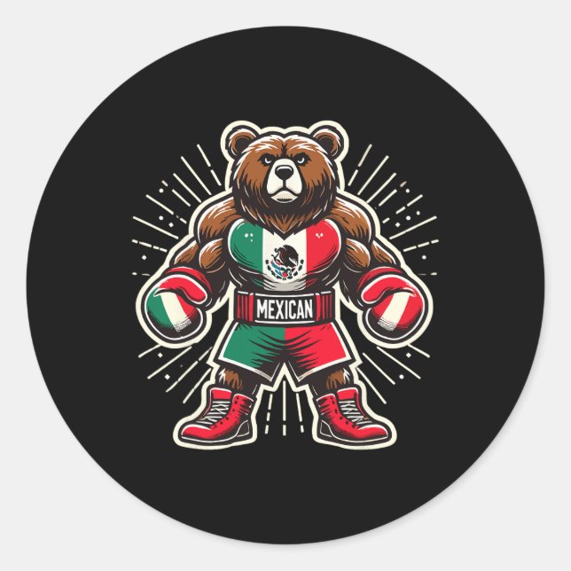 Sticker Rond Ours de boxe mexicain (Devant)