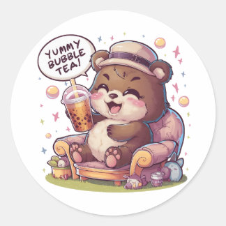 Sticker Rond Ours de dessin adorable : Cosy, Kawaii Vibes