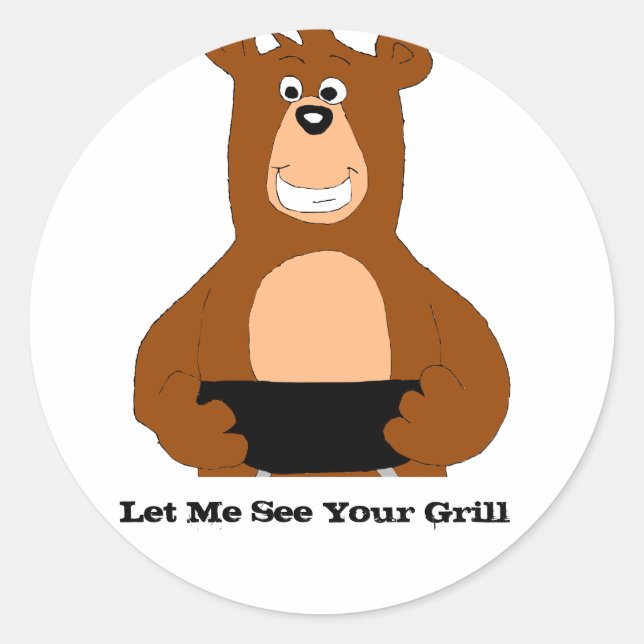 Sticker Rond Ours De Dessin Avec Grill BBQ (Devant)