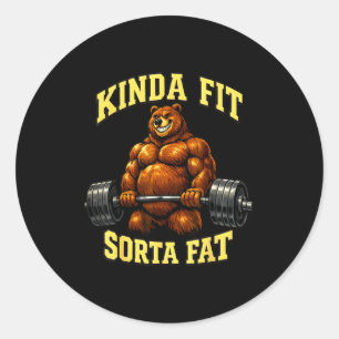 Sticker Rond Ours de gym drôle_ plutôt en forme un peu gros hal