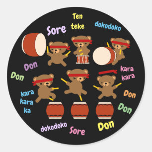 Sticker Rond Ours de Kawaii d'autocollants de Taiko jouant des