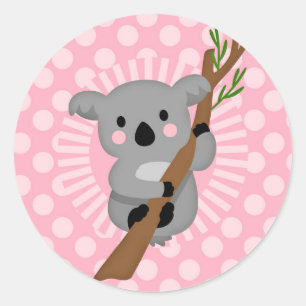 Sticker Rond Ours de koala mignon - fille grise rose