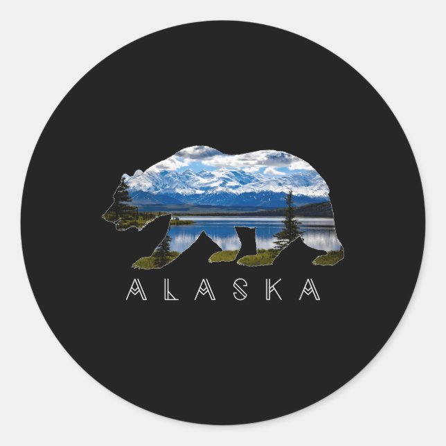 Sticker Rond Ours De L'Alaska Avec Le Lac Mountain (Devant)