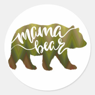 Sticker Rond Ours de maman - Choisir la couleur arrière - plan
