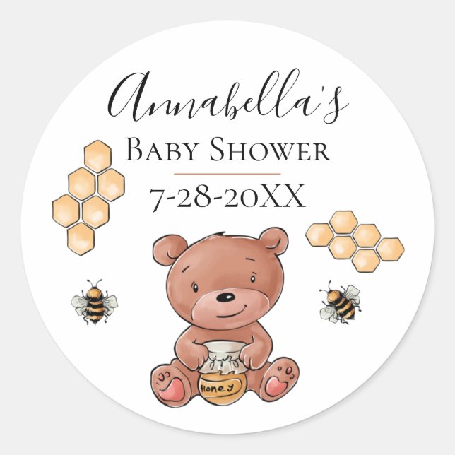 Sticker Rond Ours de miel et abeilles (Devant)