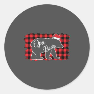 Sticker Rond Ours de Noël Ours de Noël Rouge Plaid Buffalo Fam