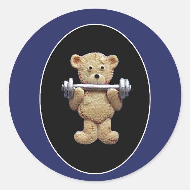 Sticker Rond Ours de nounours d'haltérophilie (Devant)