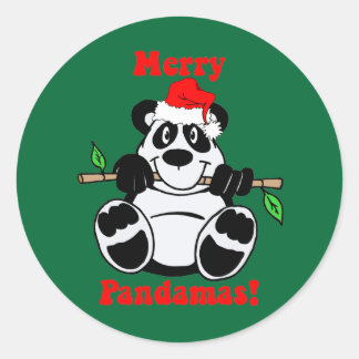 Sticker Rond Ours de panda de Noël drôle