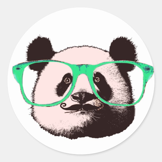 Sticker Rond Ours de Panda en Steampunk dans les lunettes avec  (Devant)
