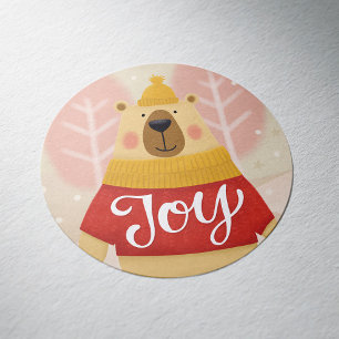 Sticker Rond Ours des Bois d'Hiver Joie   Joli Noël Vacances