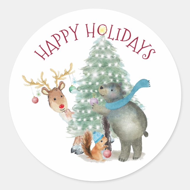 Sticker Rond Ours des rennes forestiers Enveloppe de Noël (Devant)