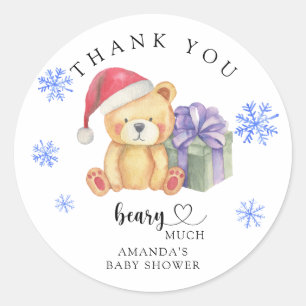 Sticker Rond Ours d'hiver - attention - merci